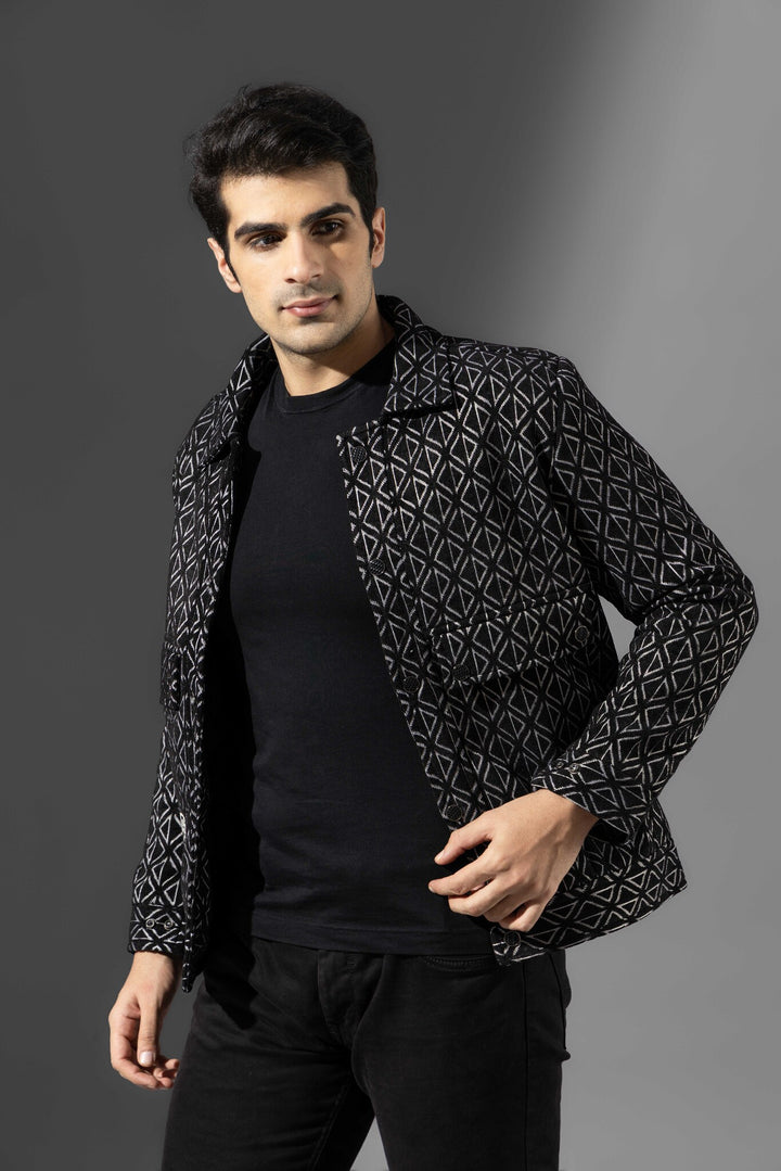 Black Spread Collar Full Sleeve Winter Jacket