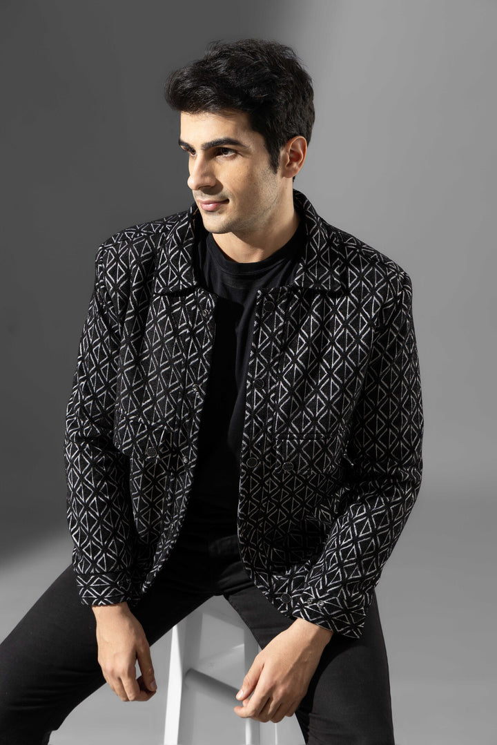 Black Spread Collar Full Sleeve Winter Jacket