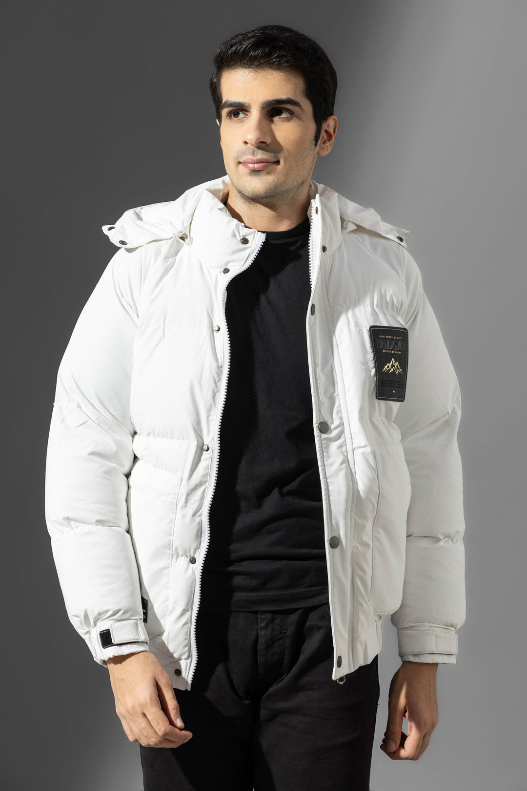 White Hooded Men Heavy Winter Jacket