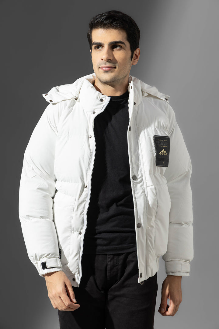 White Hooded Men Heavy Winter Jacket