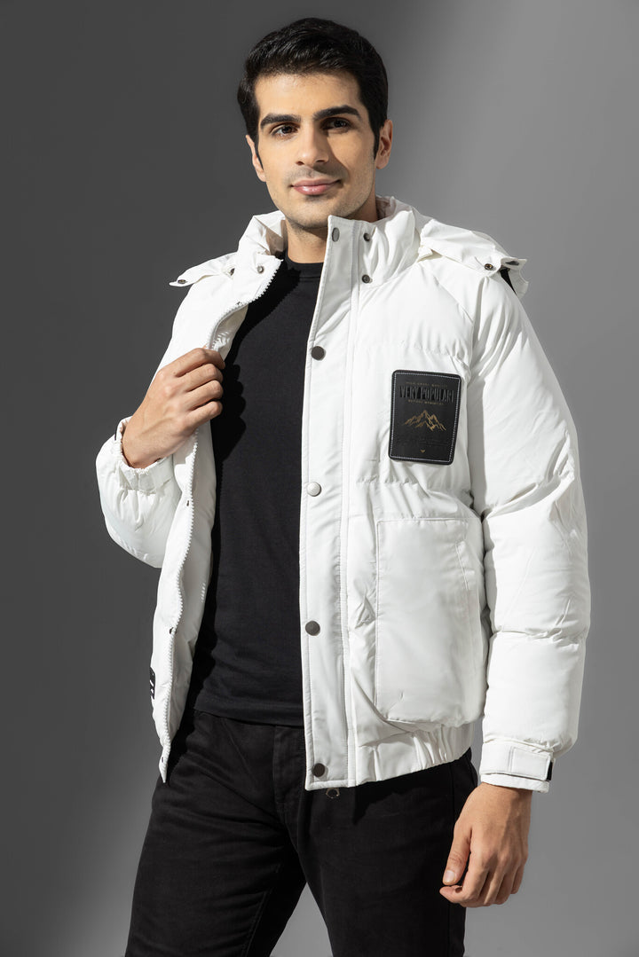 White Hooded Men Heavy Winter Jacket