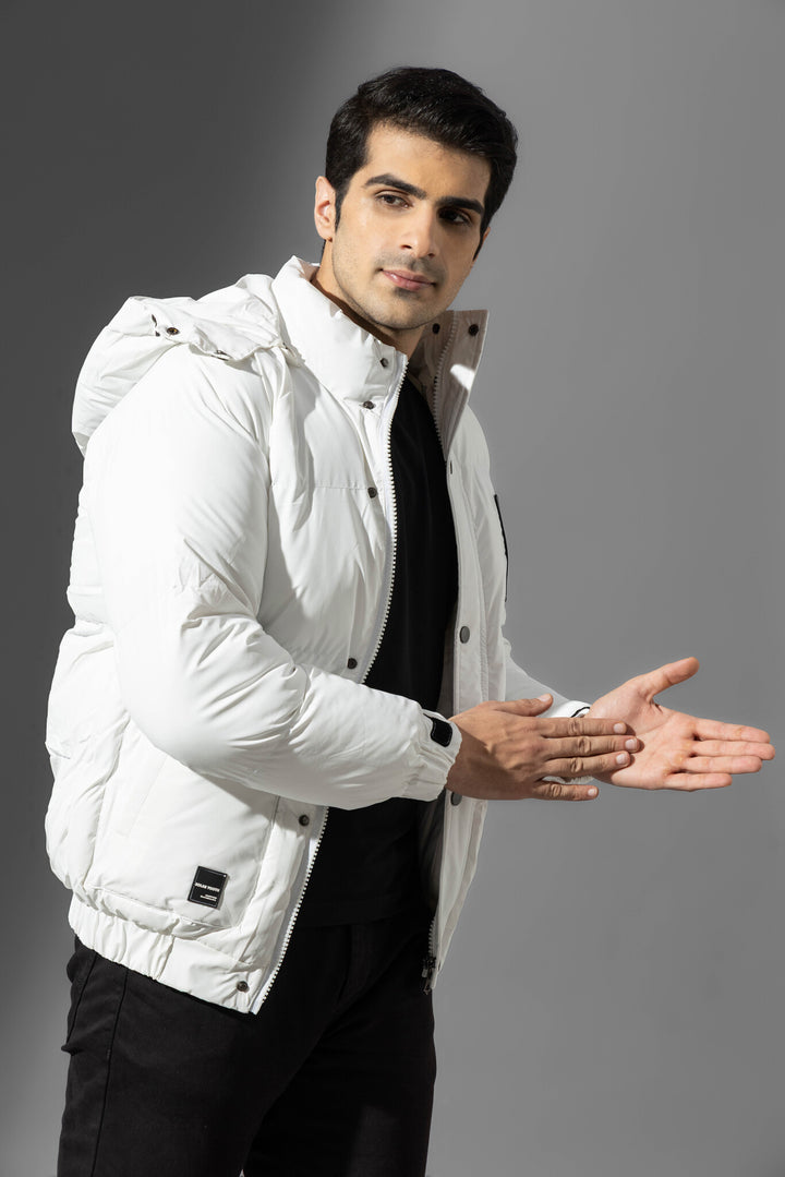 White Hooded Men Heavy Winter Jacket