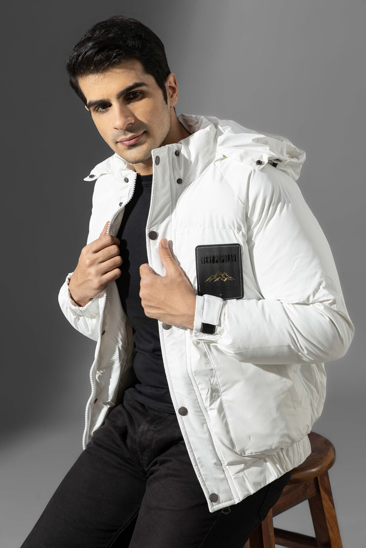 White Hooded Men Heavy Winter Jacket