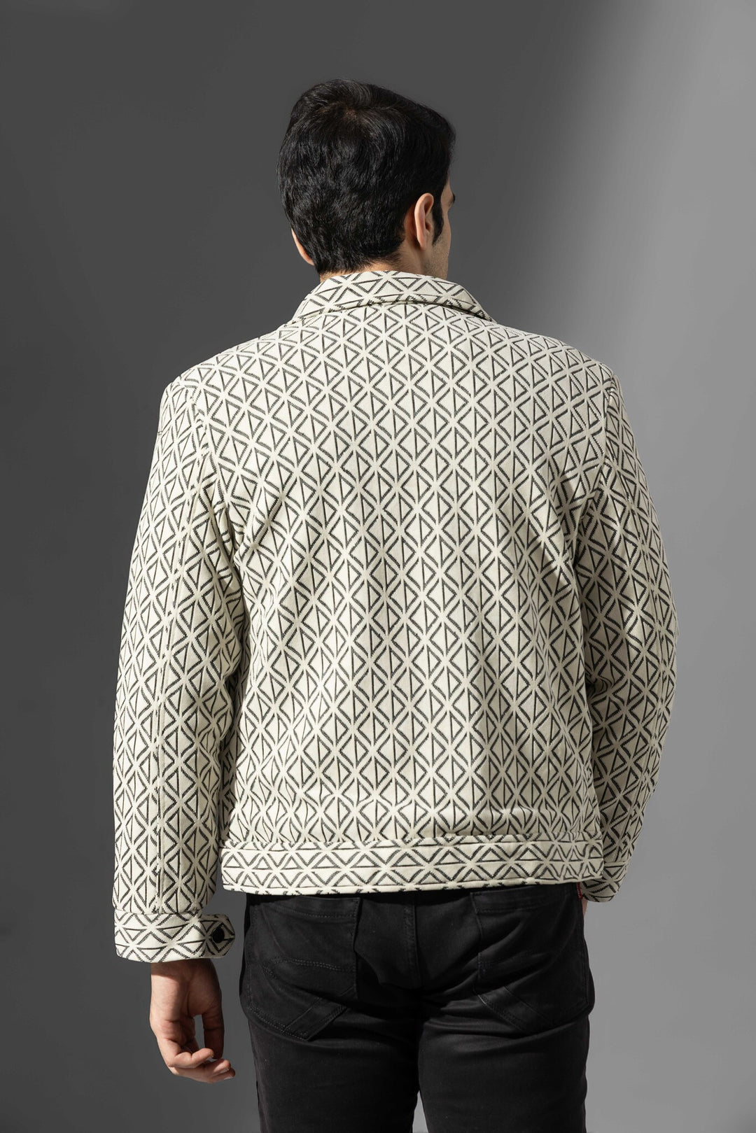 Cream Full Sleeve Printed Cotton Jacket