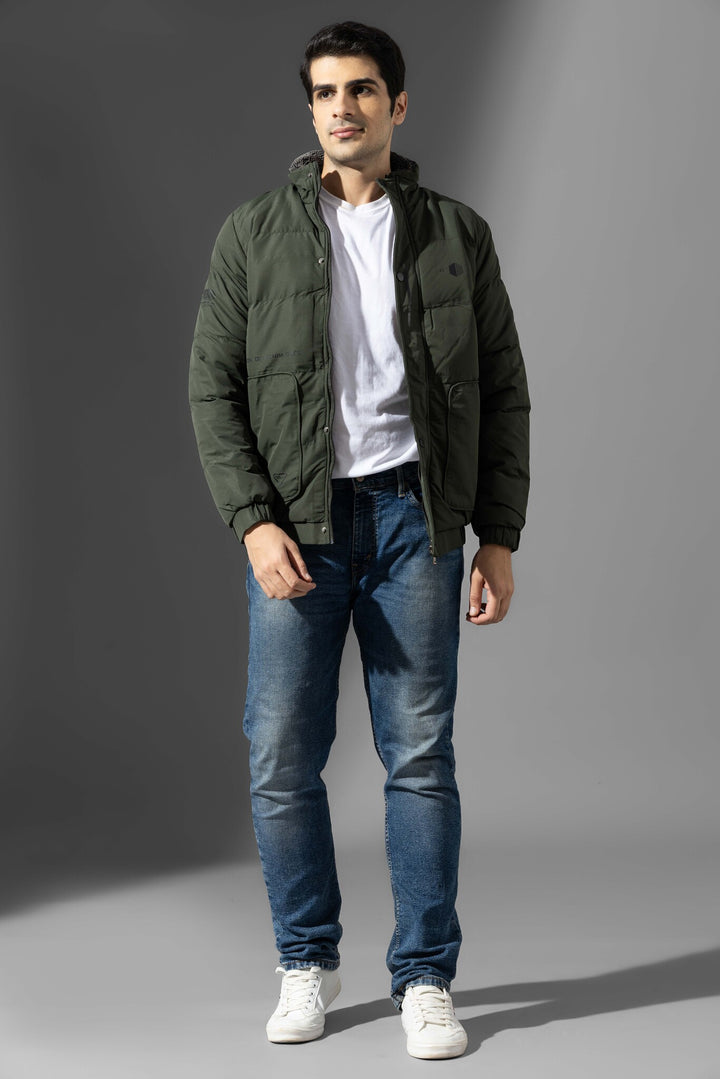Green High Neck Winter Heavy Jacket