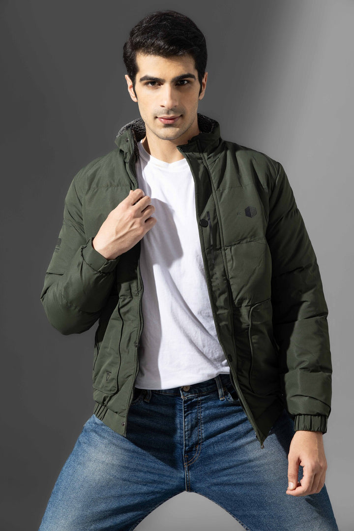 Green High Neck Winter Heavy Jacket
