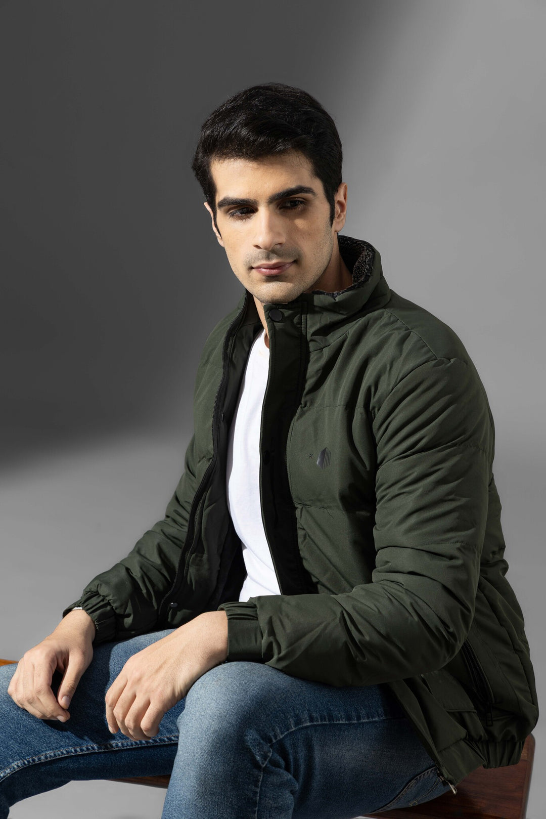 Green High Neck Winter Heavy Jacket