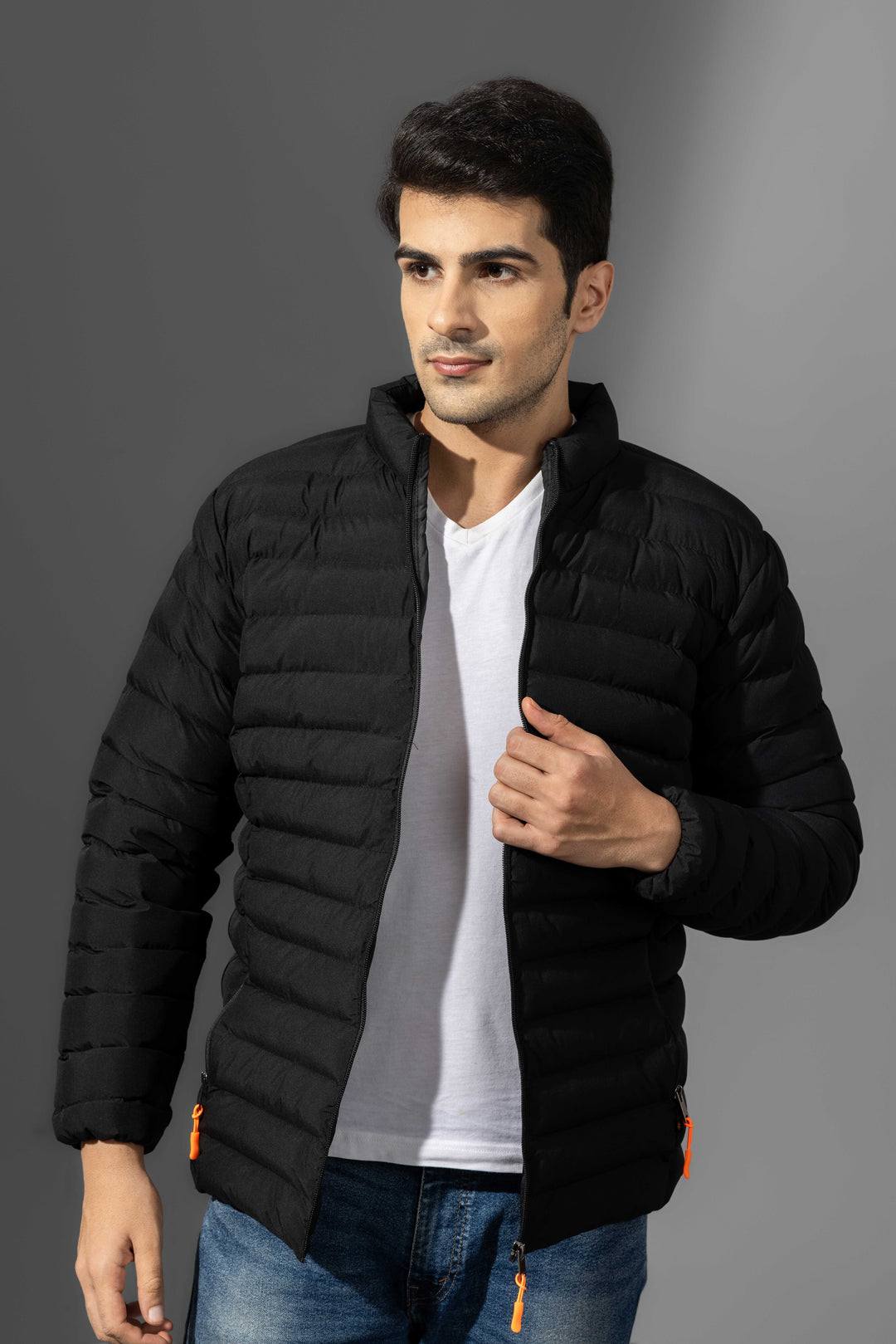 Black Winter Puffer Jacket with detachable hood