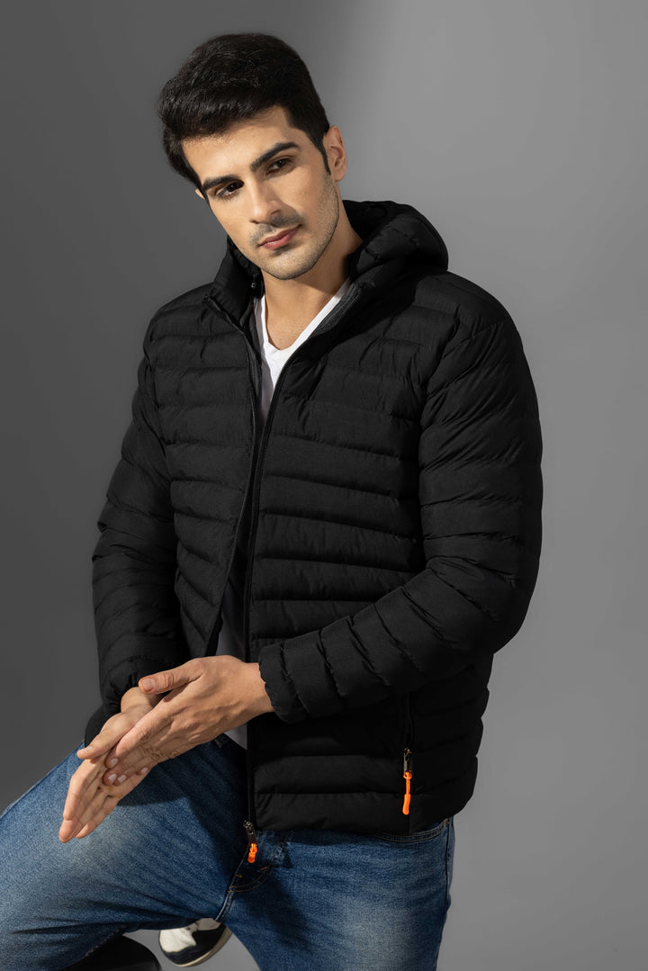 Black Winter Puffer Jacket with detachable hood