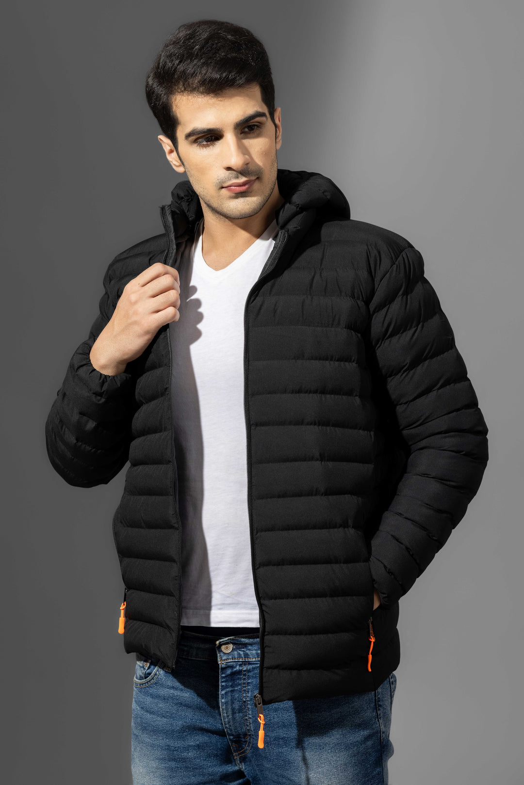 Black Winter Puffer Jacket with detachable hood