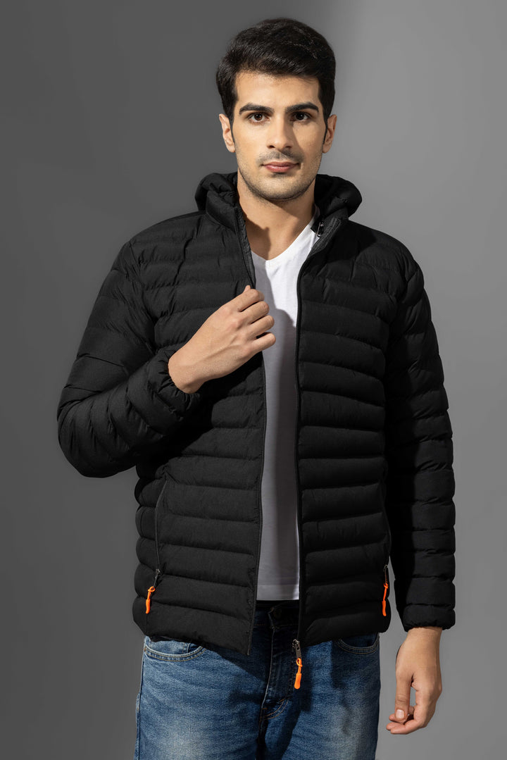 Black Winter Puffer Jacket with detachable hood