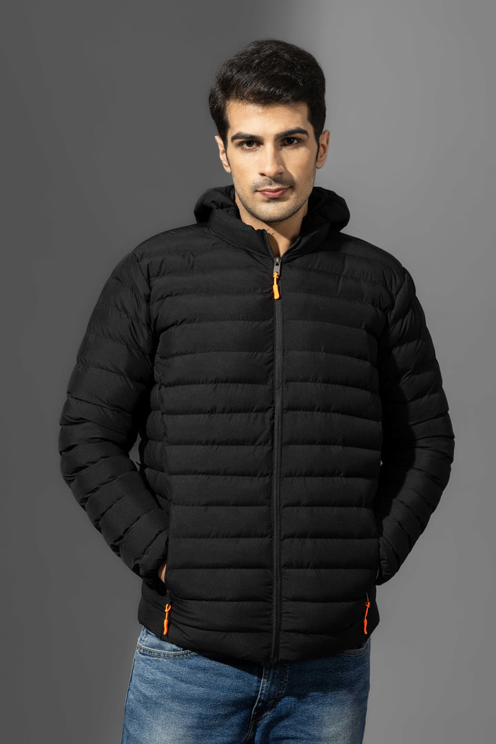 Black Winter Puffer Jacket with detachable hood