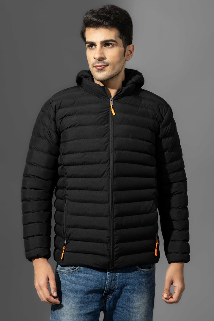 Black Winter Puffer Jacket with detachable hood