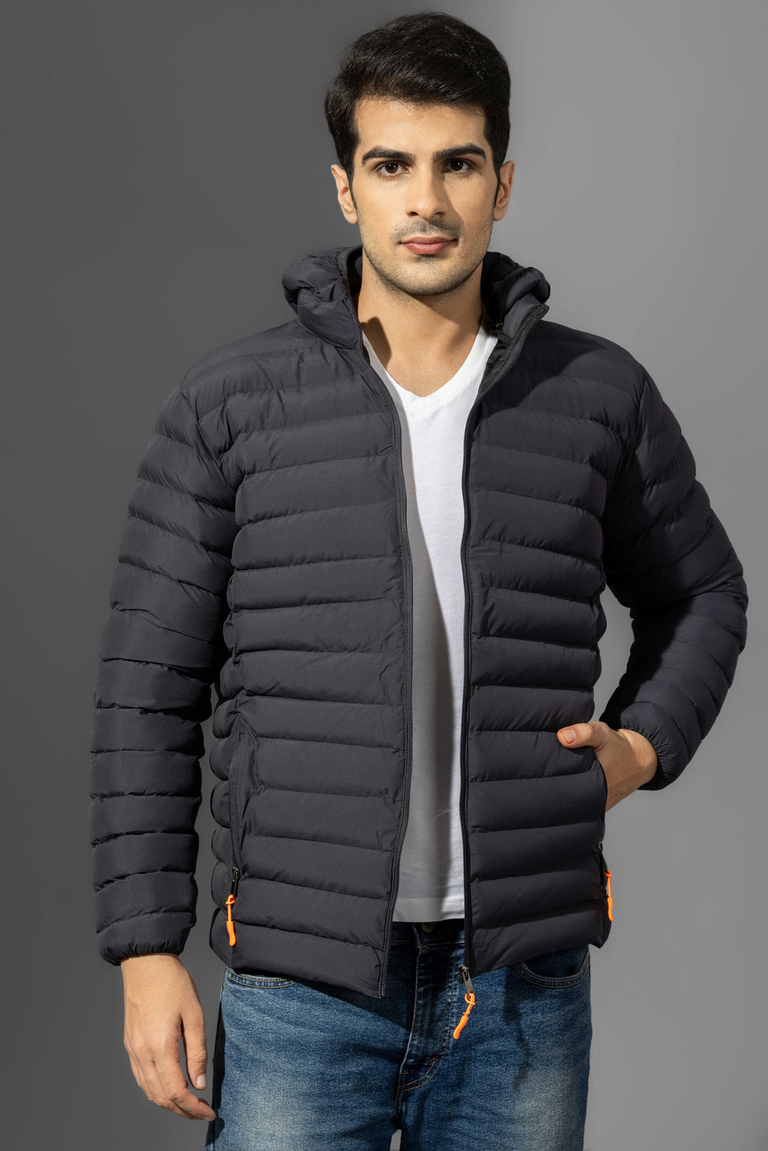Dark Navy Winter Puffer Jacket with detachable hood