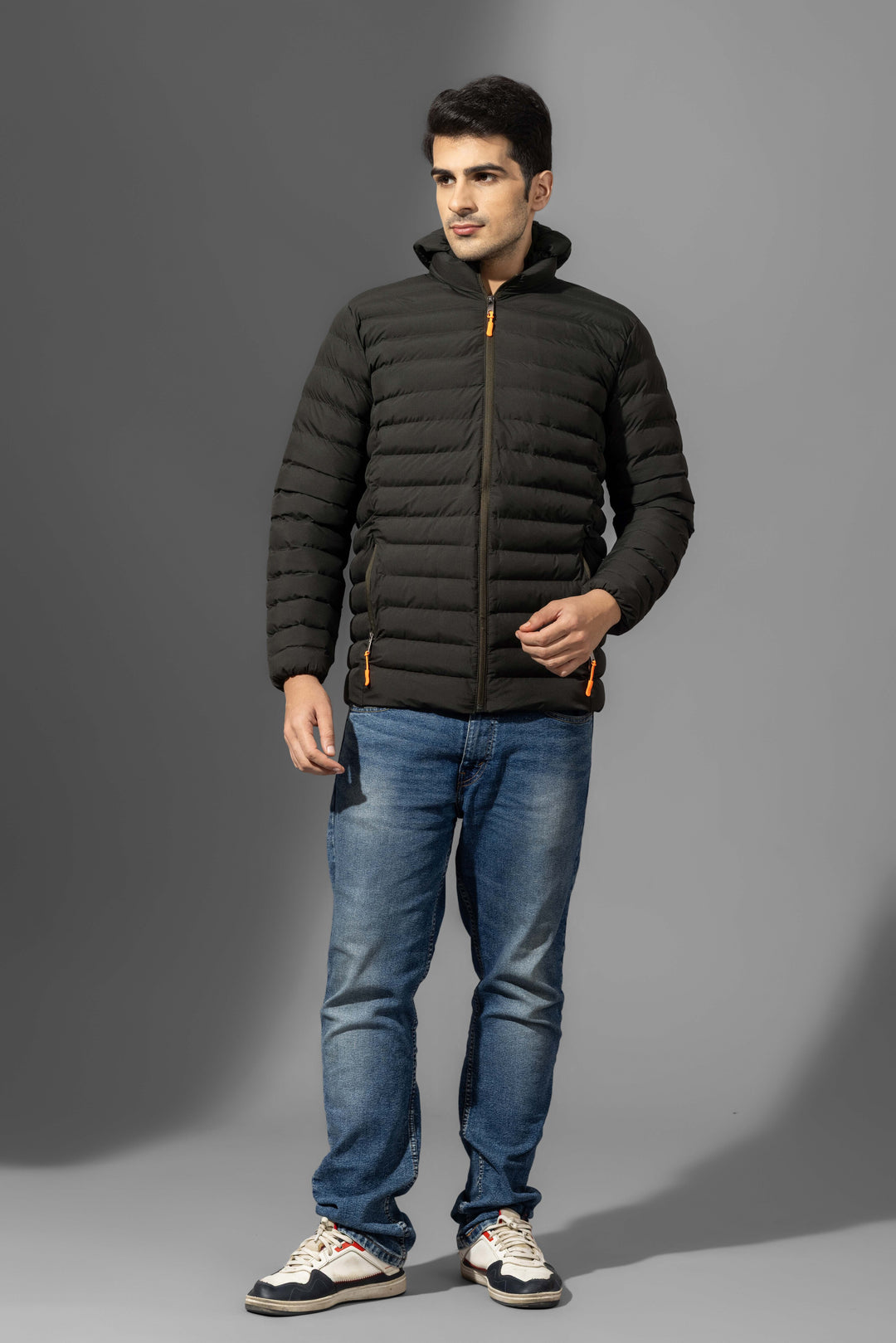 Olive Green Puffer Winter Jacket with Detachable hood