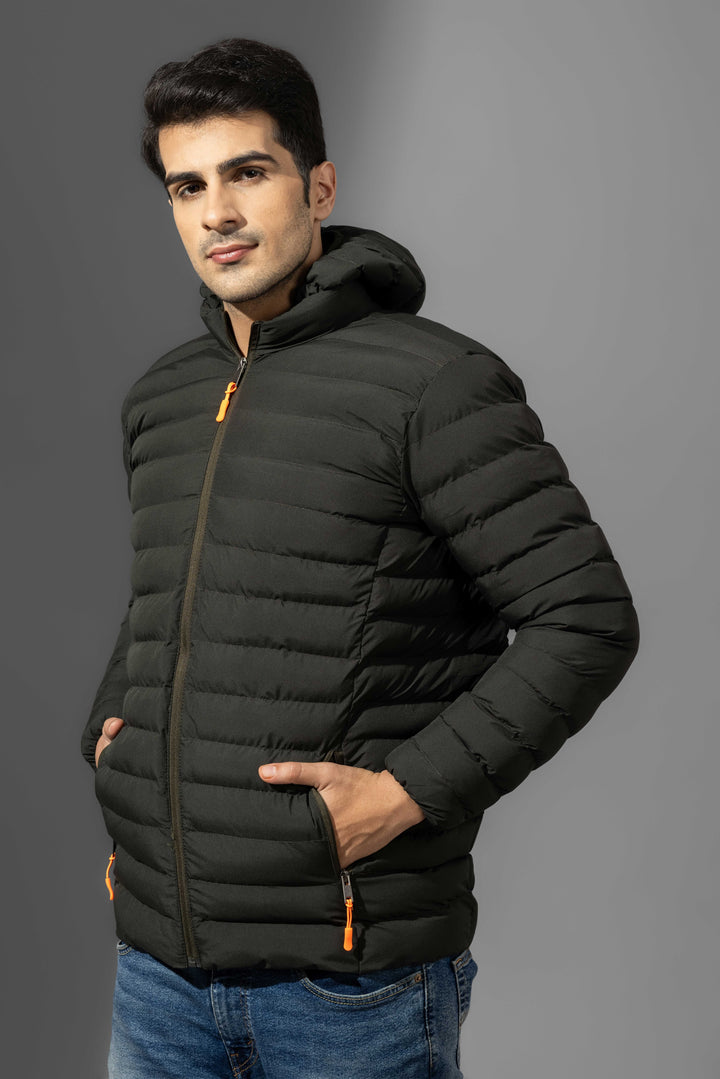 Olive Green Puffer Winter Jacket with Detachable hood