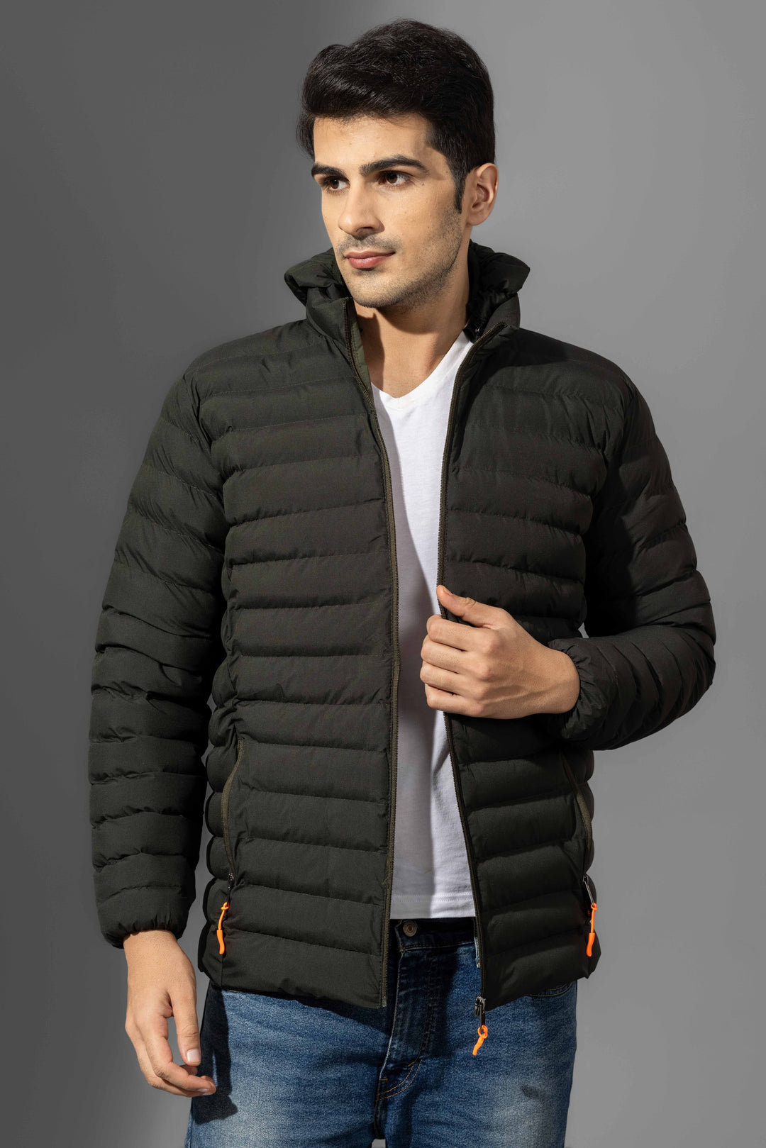 Olive Green Puffer Winter Jacket with Detachable hood