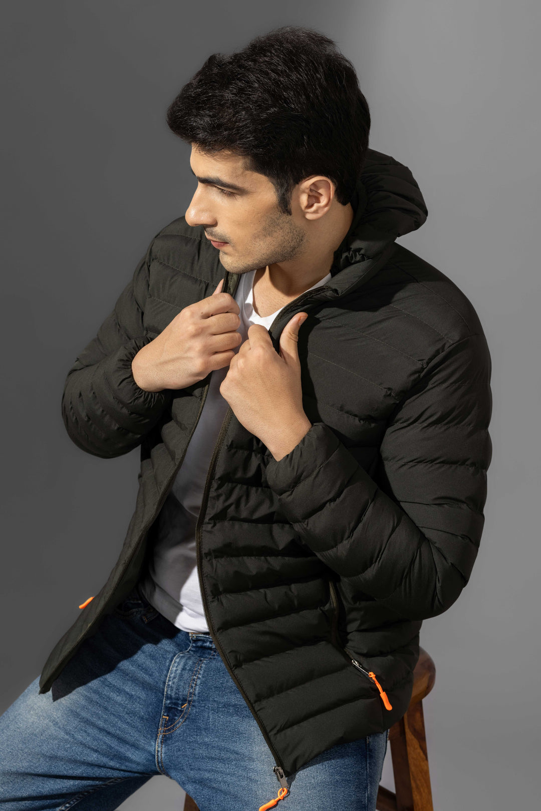 Olive Green Puffer Winter Jacket with Detachable hood