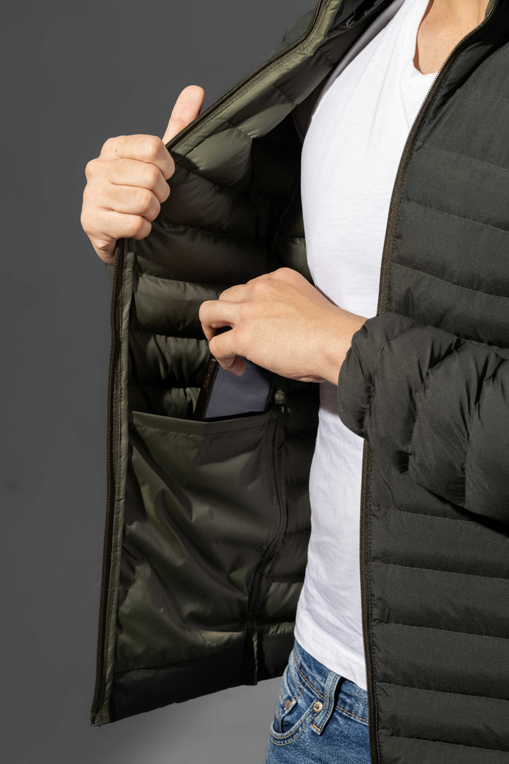 Olive Green Puffer Winter Jacket with Detachable hood