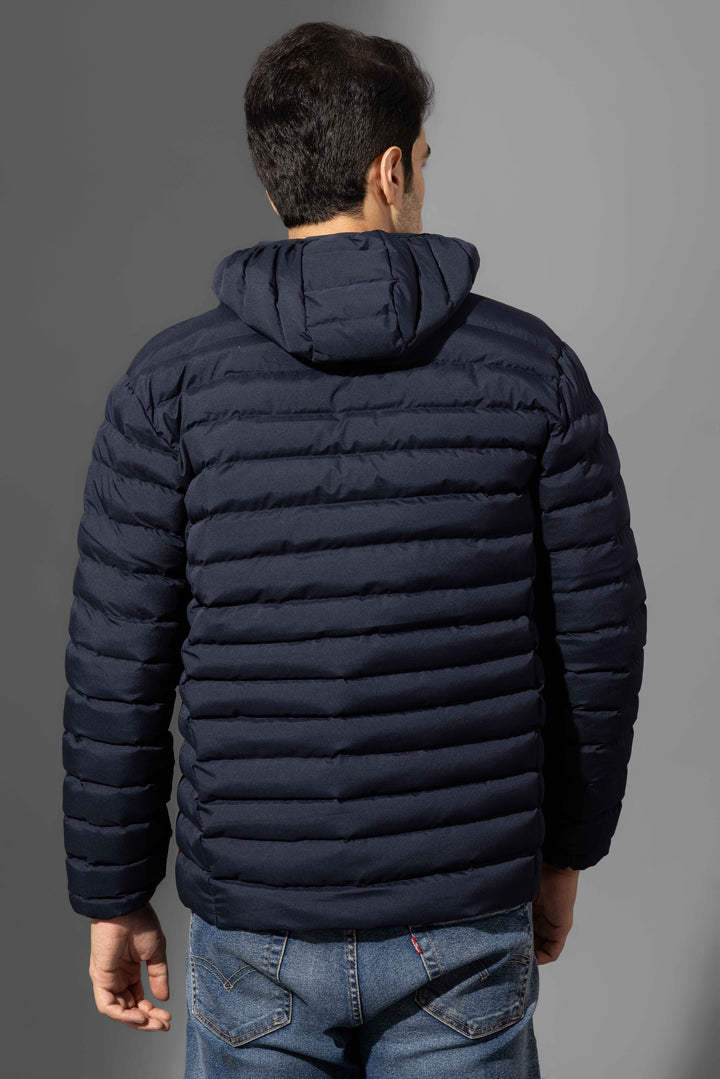 Navy Blue Men Padded Winter Jacket with detachable hood