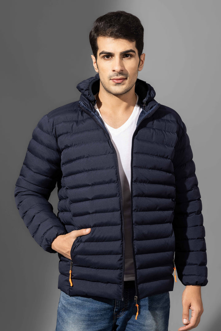 Navy Blue Men Padded Winter Jacket with detachable hood