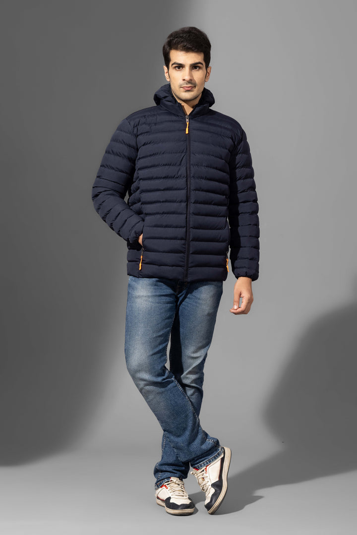 Navy Blue Men Padded Winter Jacket with detachable hood