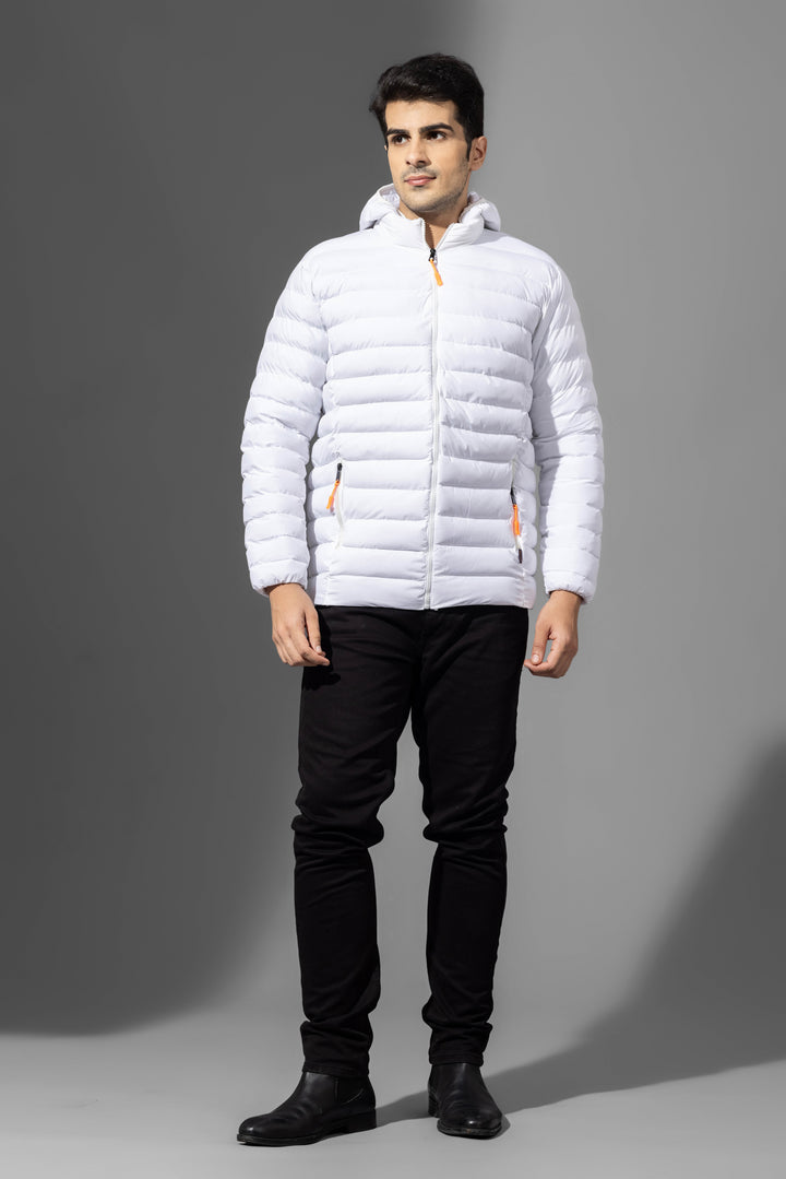 White Winter Puffer Jacket with detachable hood
