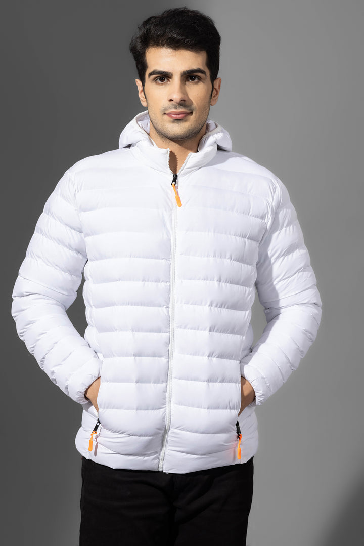 White Winter Puffer Jacket with detachable hood