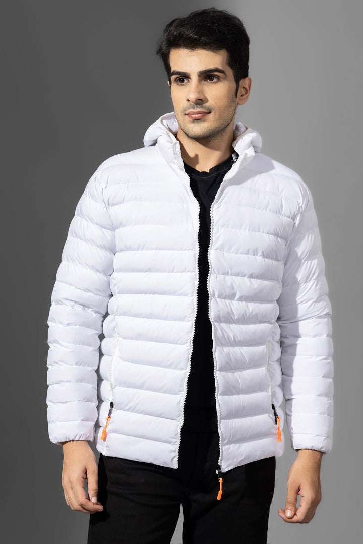 White Winter Puffer Jacket with detachable hood