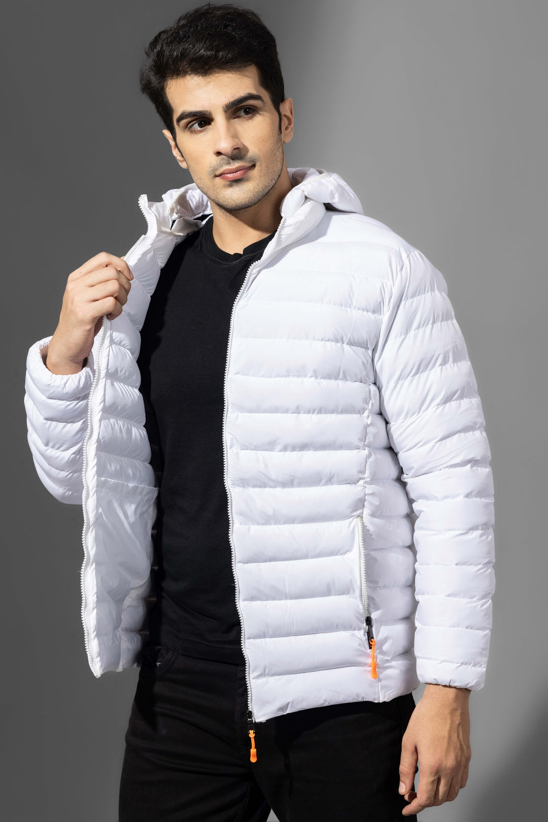 White Winter Puffer Jacket with detachable hood