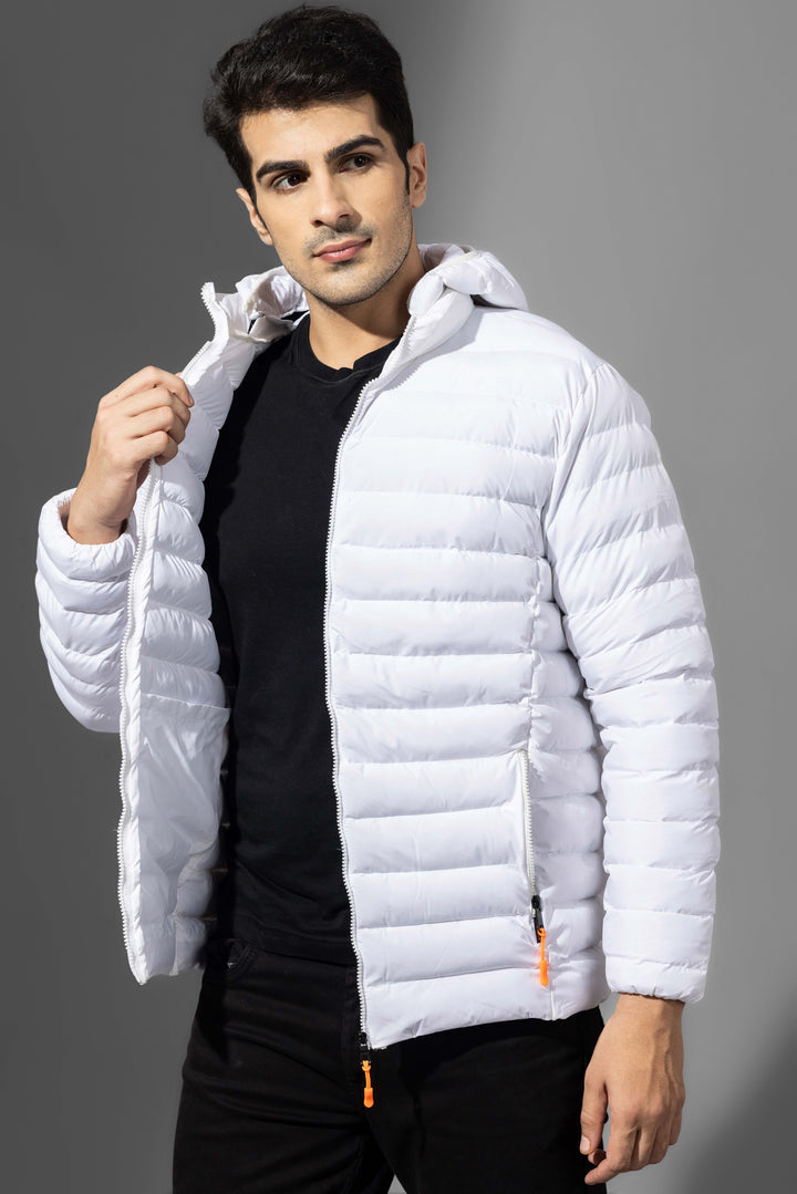 White Winter Puffer Jacket with detachable hood