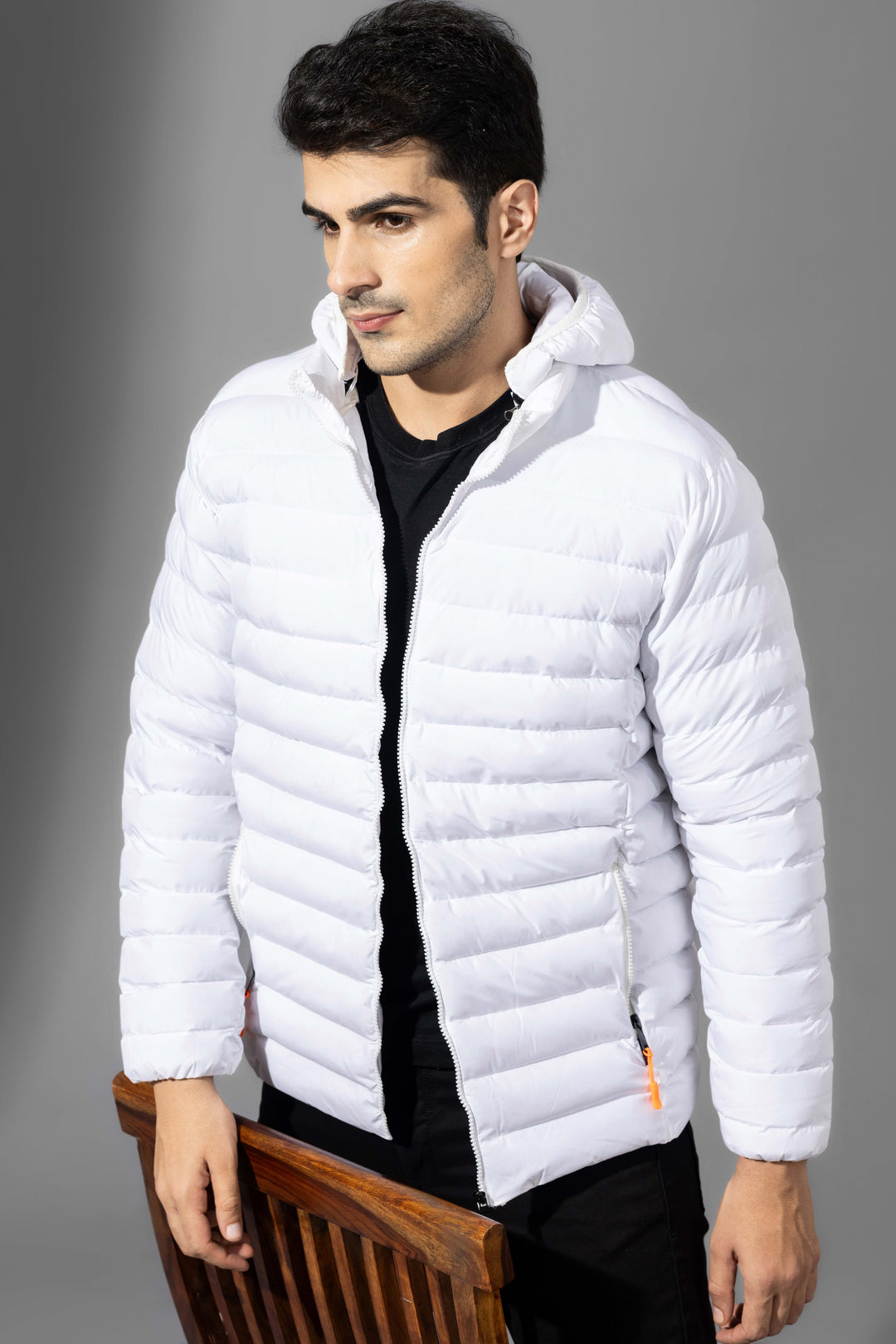 White Winter Puffer Jacket with detachable hood