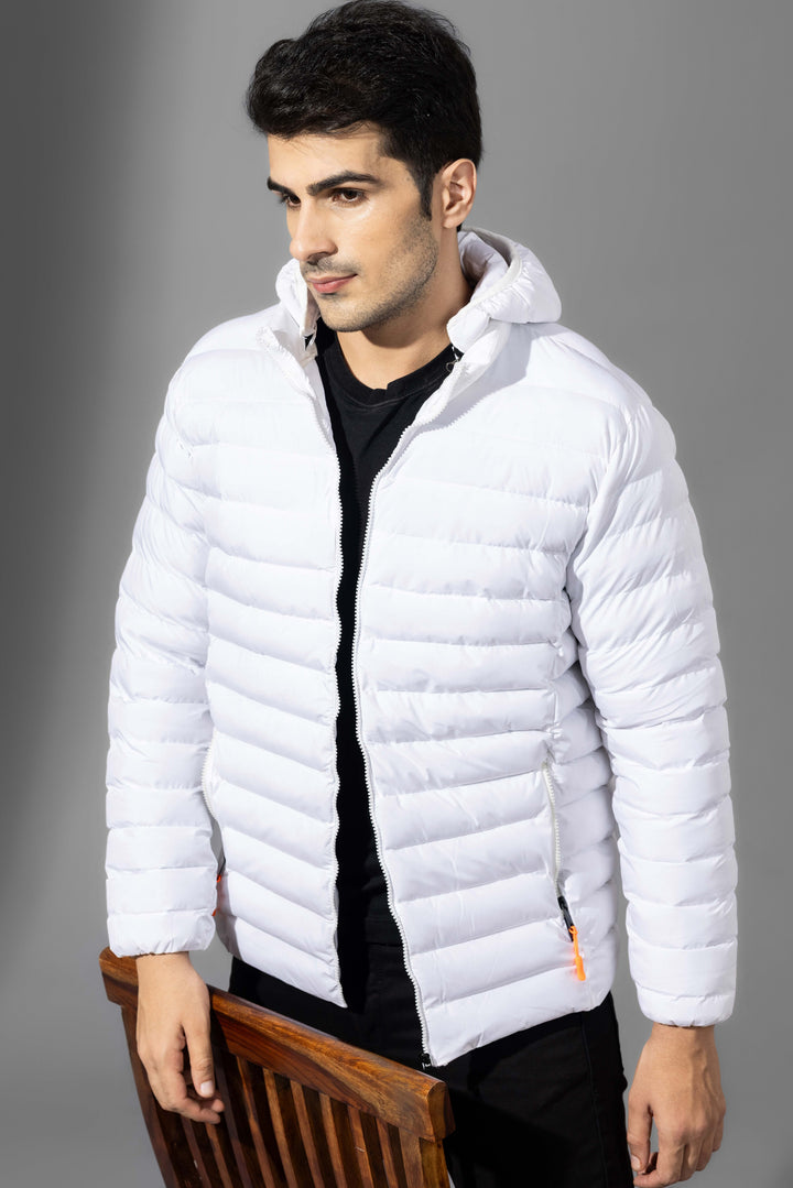 White Winter Puffer Jacket with detachable hood