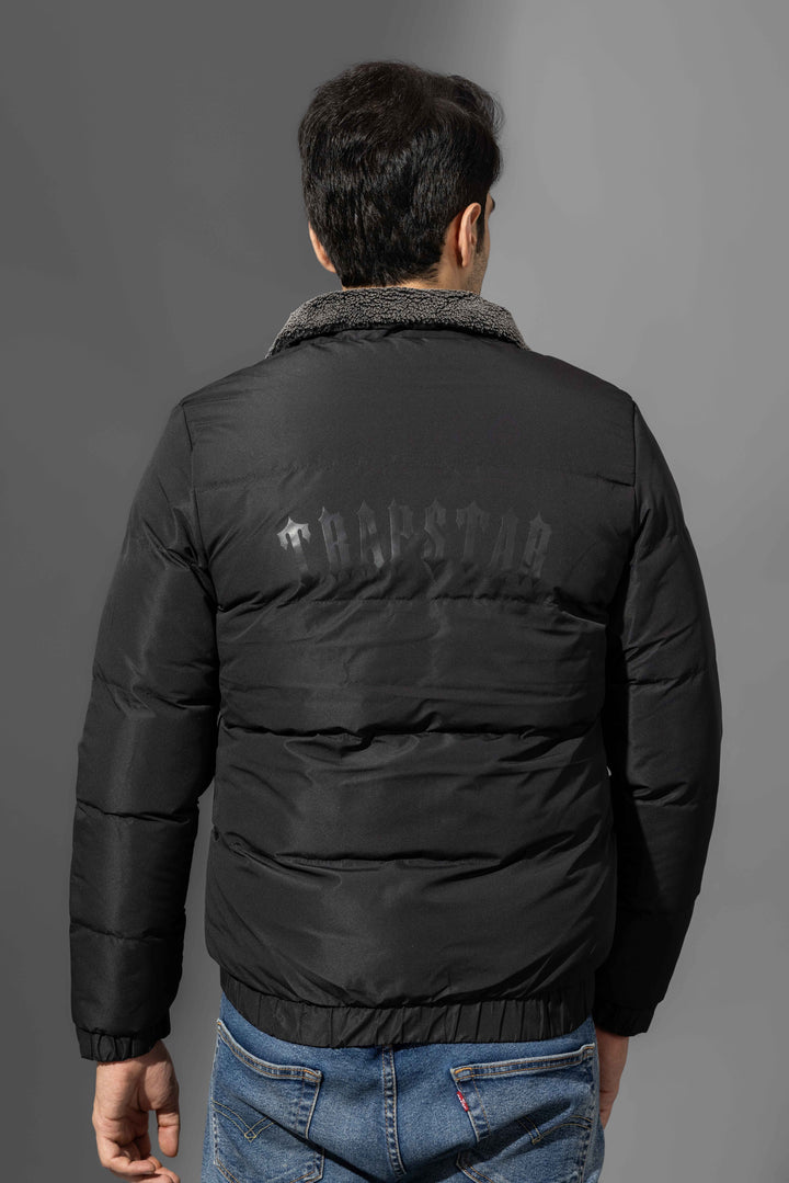 Black Winter Puffer Jacket with Fur