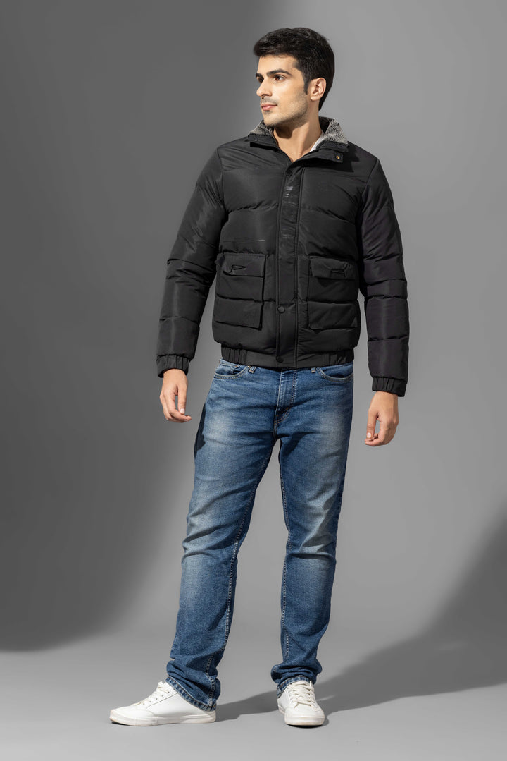 Black Winter Puffer Jacket with Fur