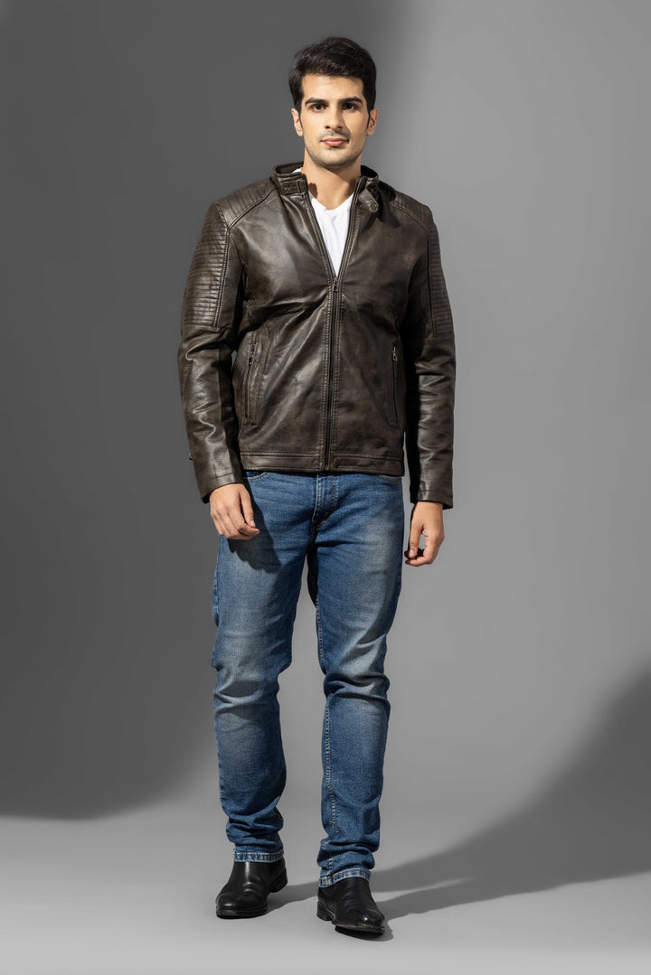 Brown Leather Winter Jacket