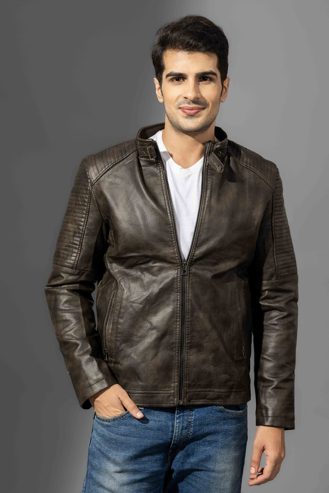 Brown Leather Winter Jacket