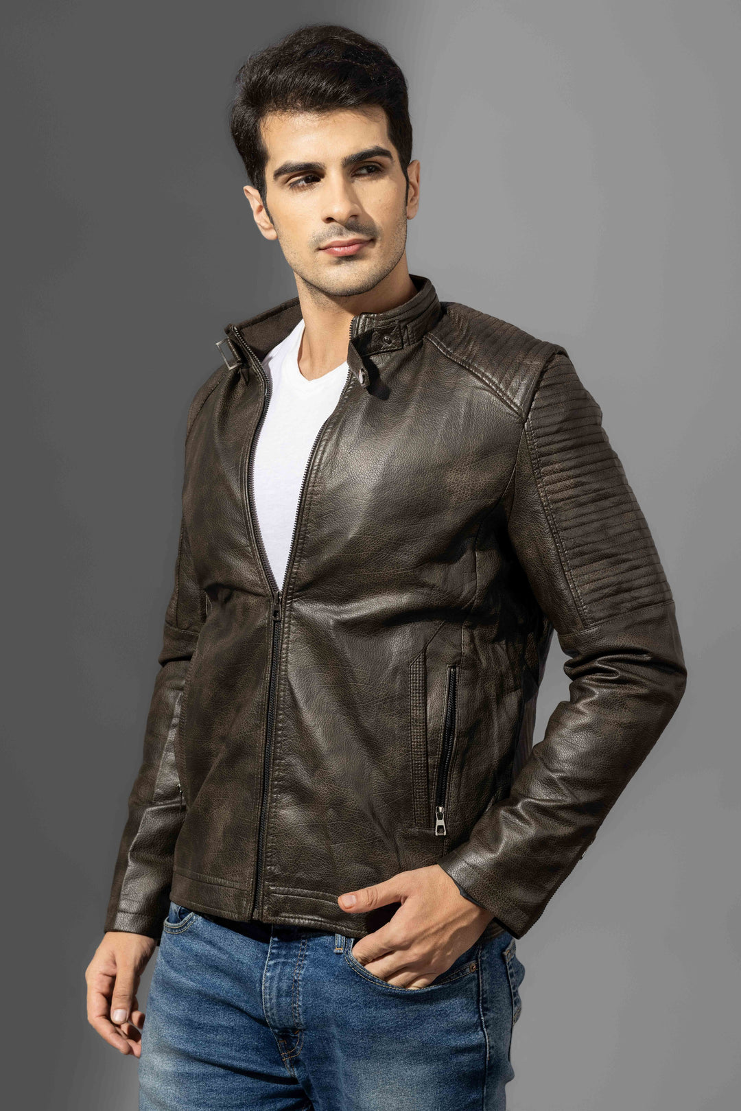 Brown Leather Winter Jacket