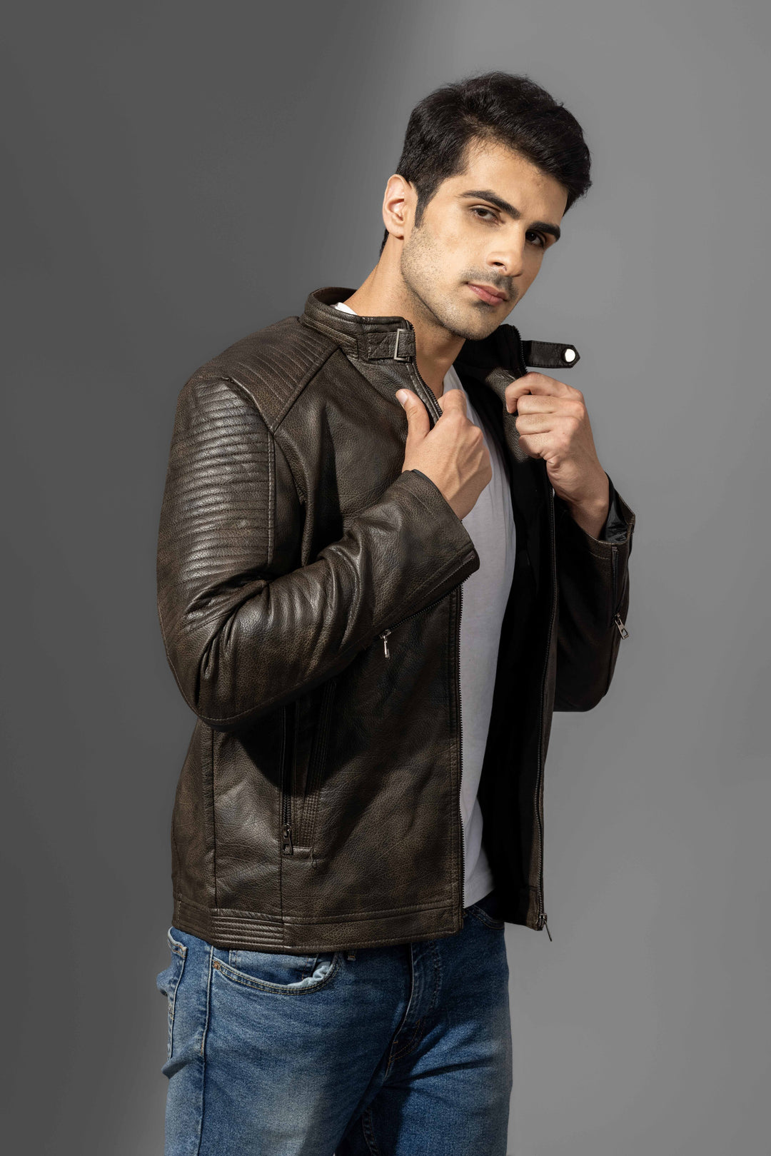 Brown Leather Winter Jacket