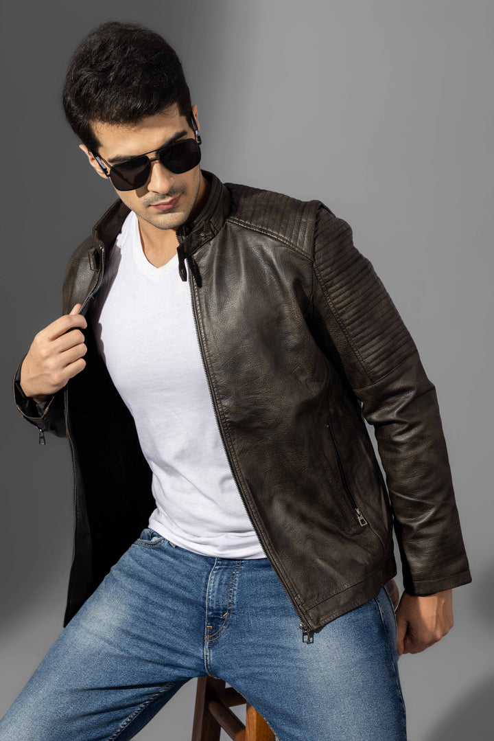 Brown Leather Winter Jacket