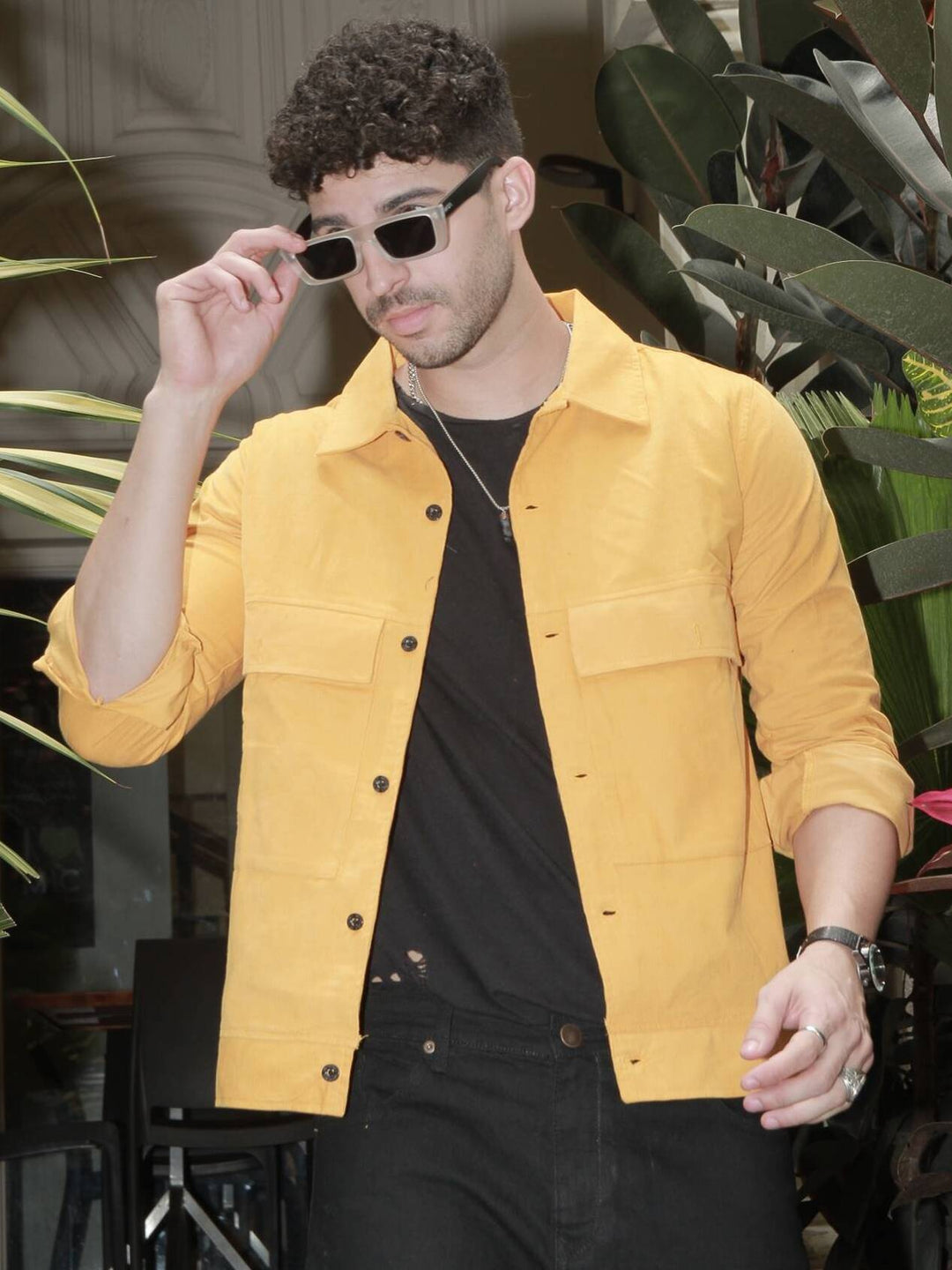 Yellow Corduroy Double Pocket Over Shirt