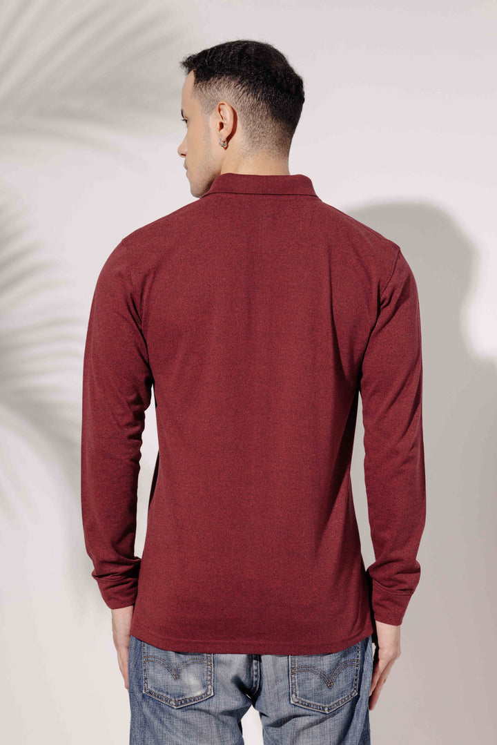 Maroon Self Design Embroidery Polo T-Shirt