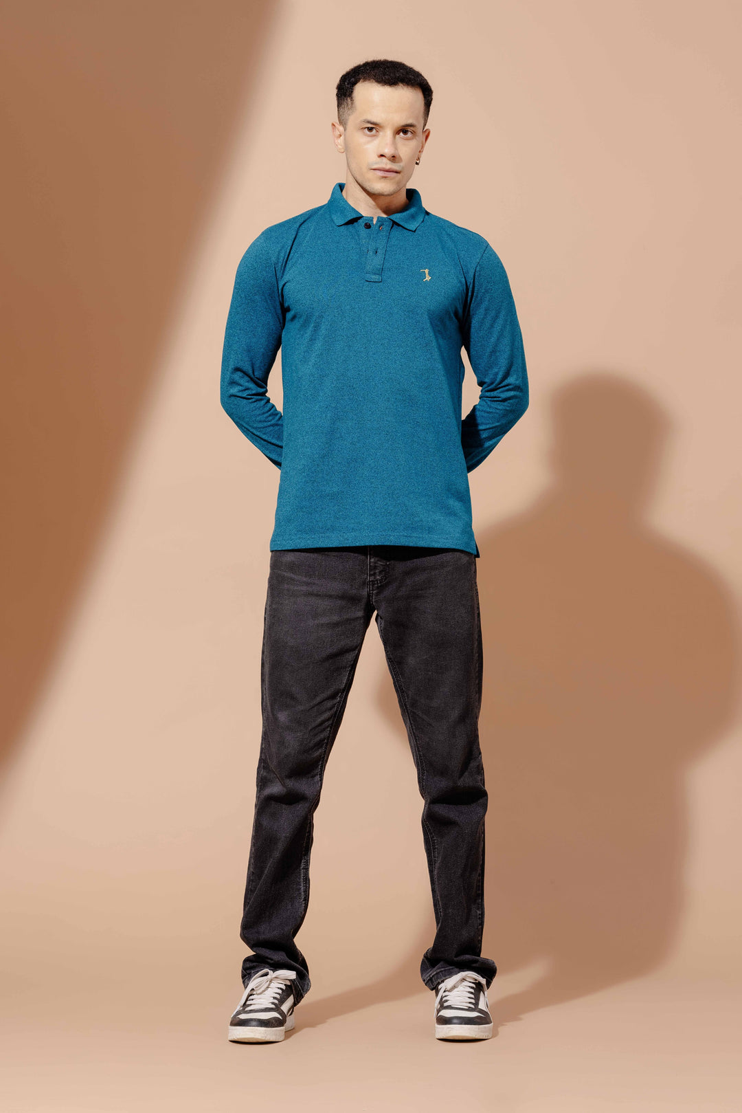 Turquoise Self Design Embroidery Polo T-Shirt