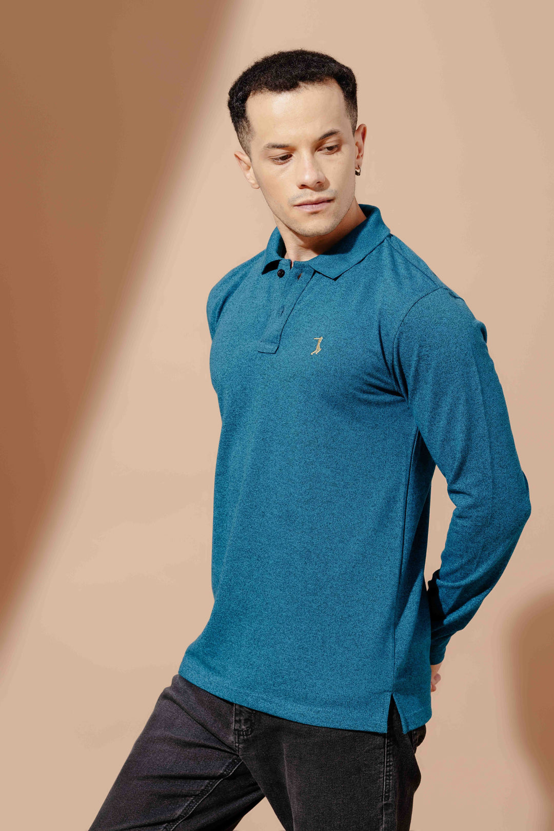 Turquoise Self Design Embroidery Polo T-Shirt
