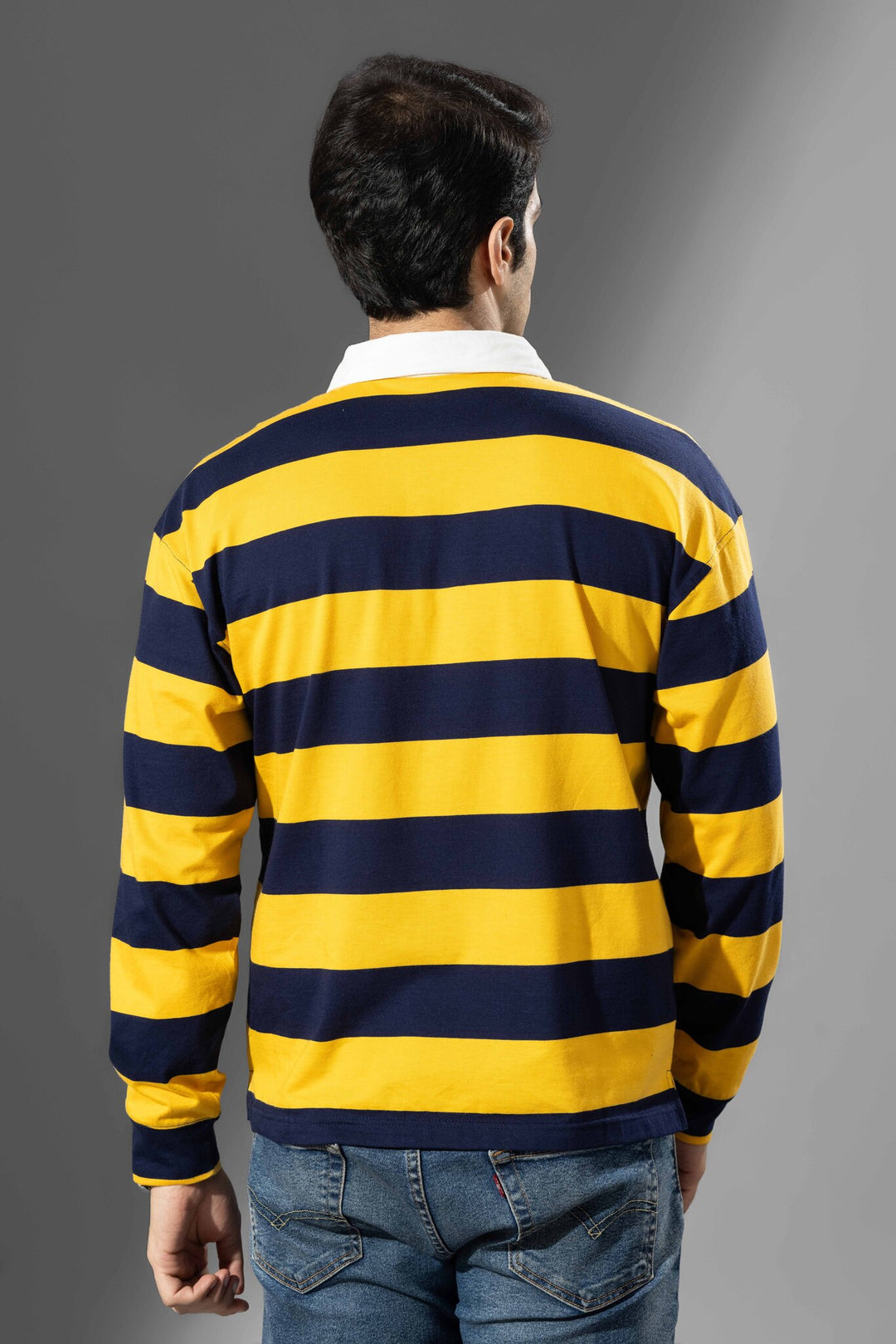 Yellow Navy Full Sleeve ColorBlock Polo T-Shirt