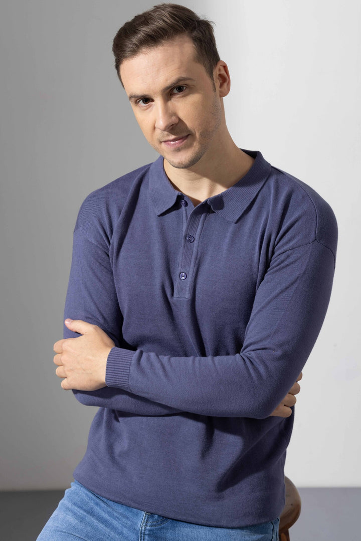 Navy Premium Flat Knit Polo T-Shirt