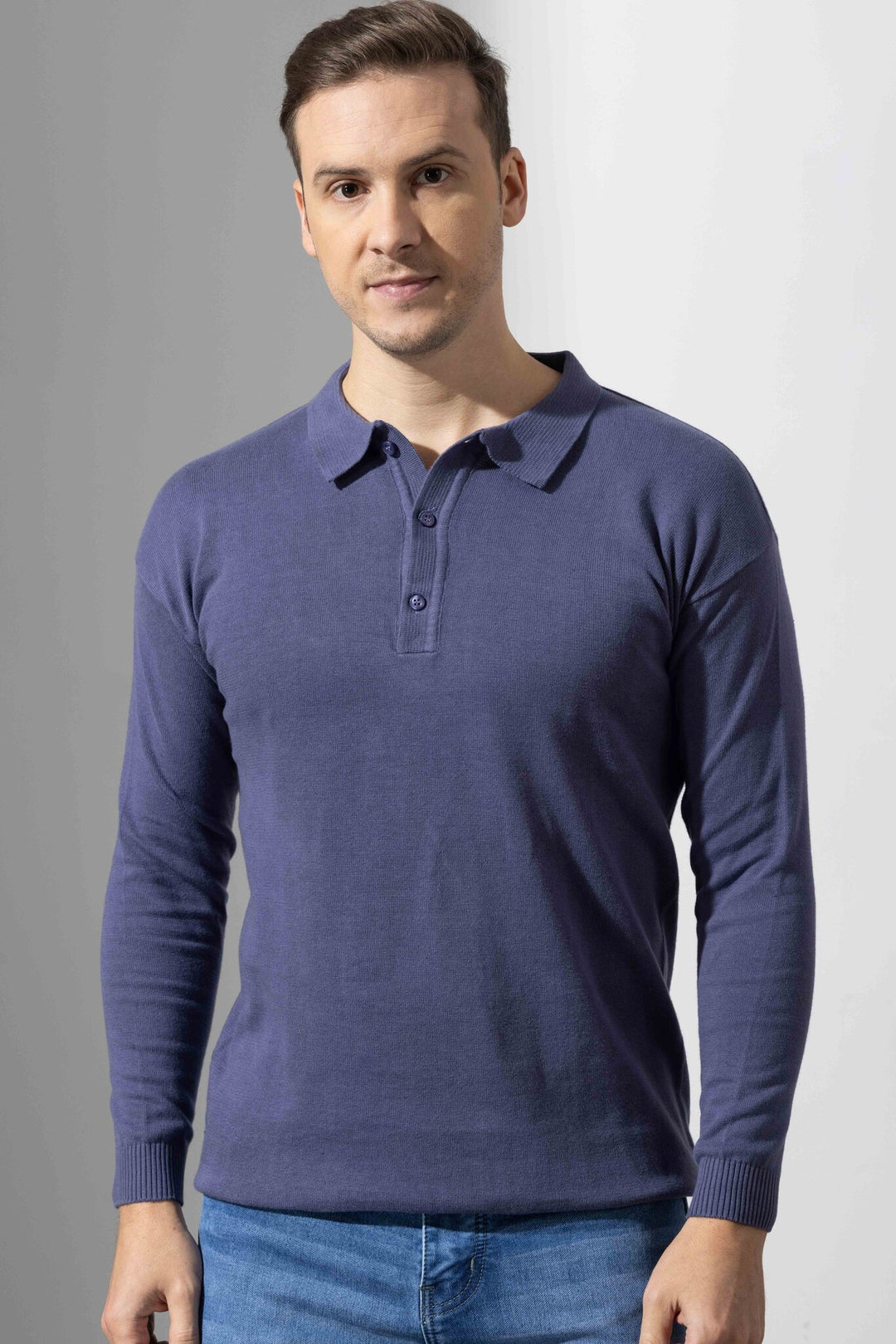 Navy Premium Flat Knit Polo T-Shirt
