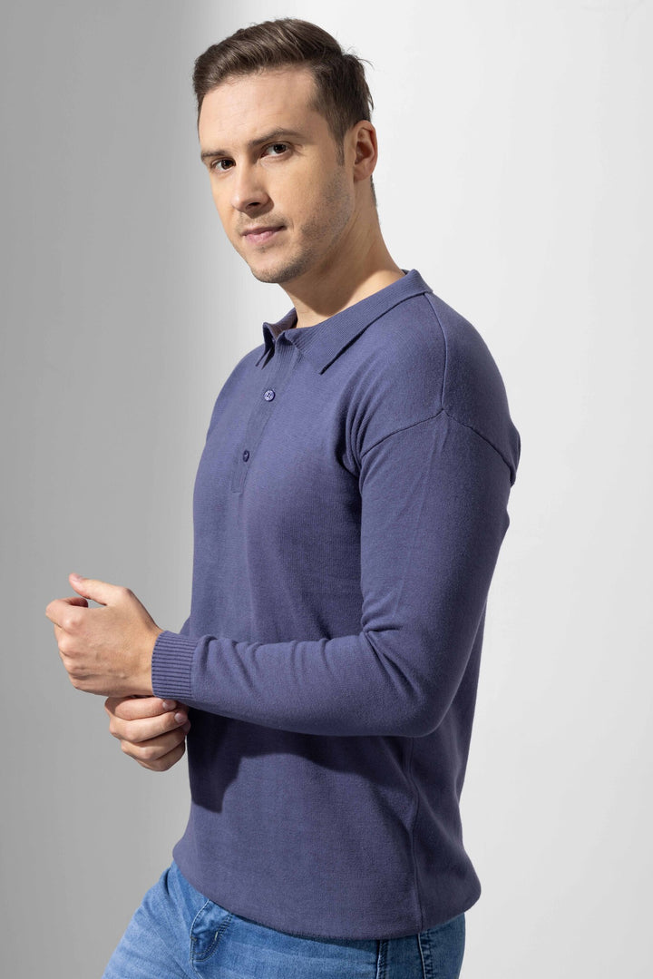 Navy Premium Flat Knit Polo T-Shirt