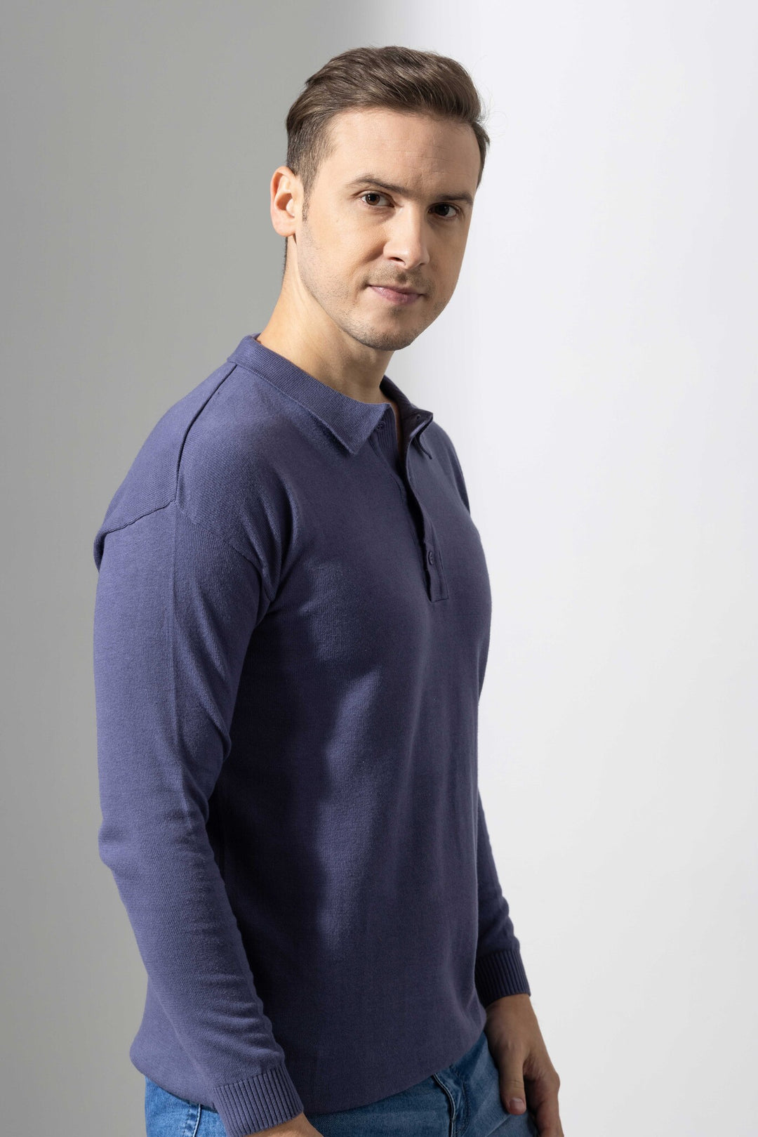 Navy Premium Flat Knit Polo T-Shirt