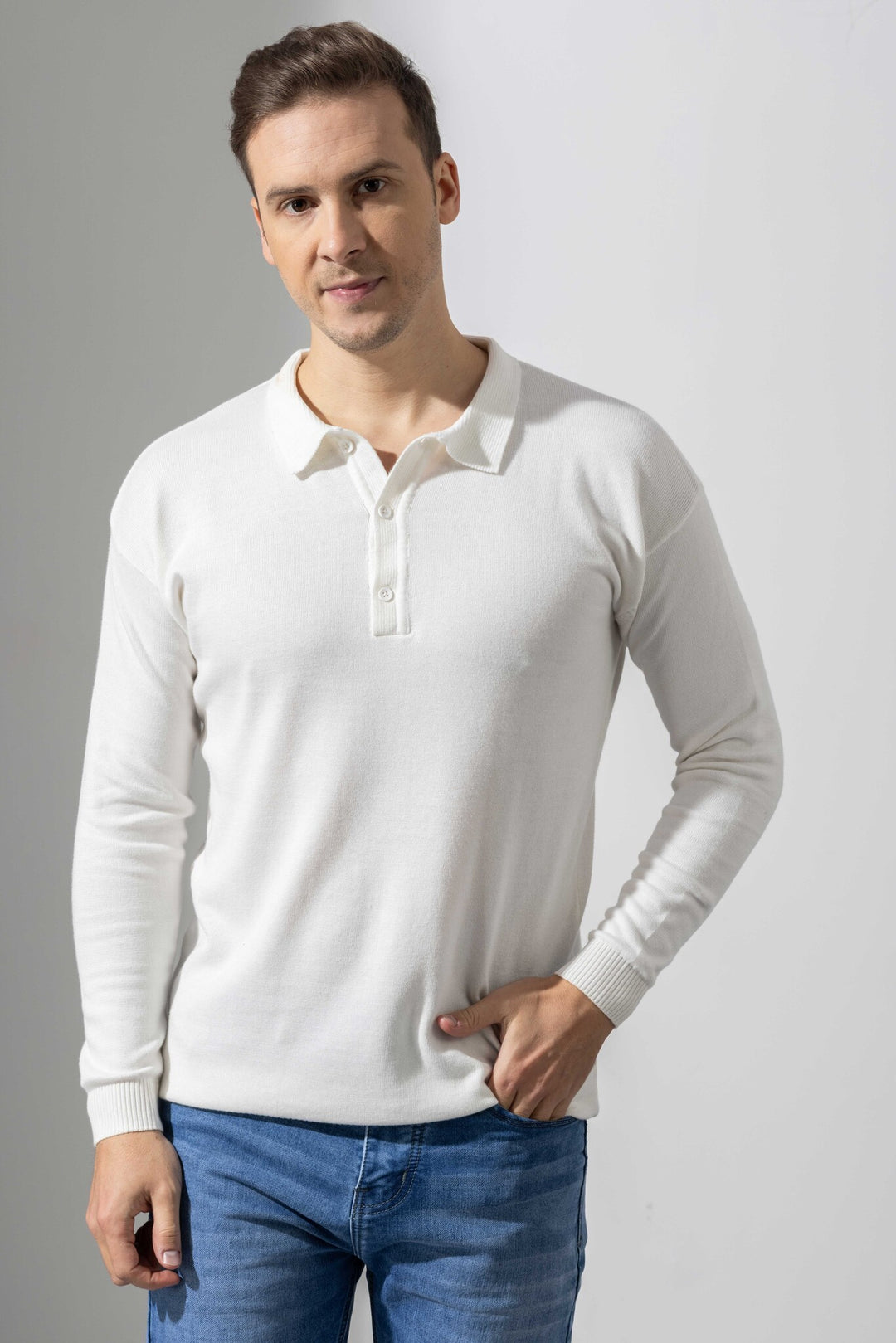 White Premium Flat Knit Polo T-Shirt